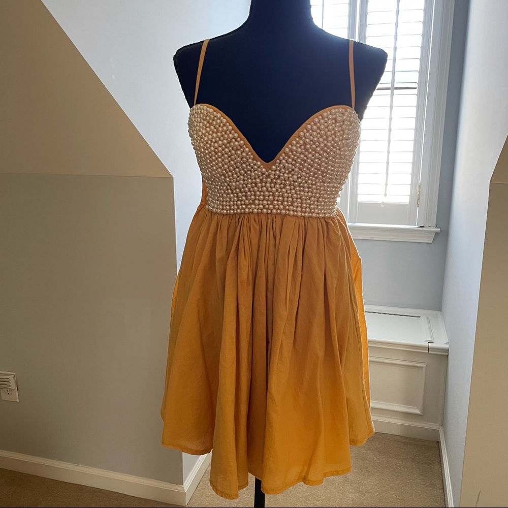 Imprint Brand (Australian) Yellow Mini Dress with Pearl Bodice. Worn Once!